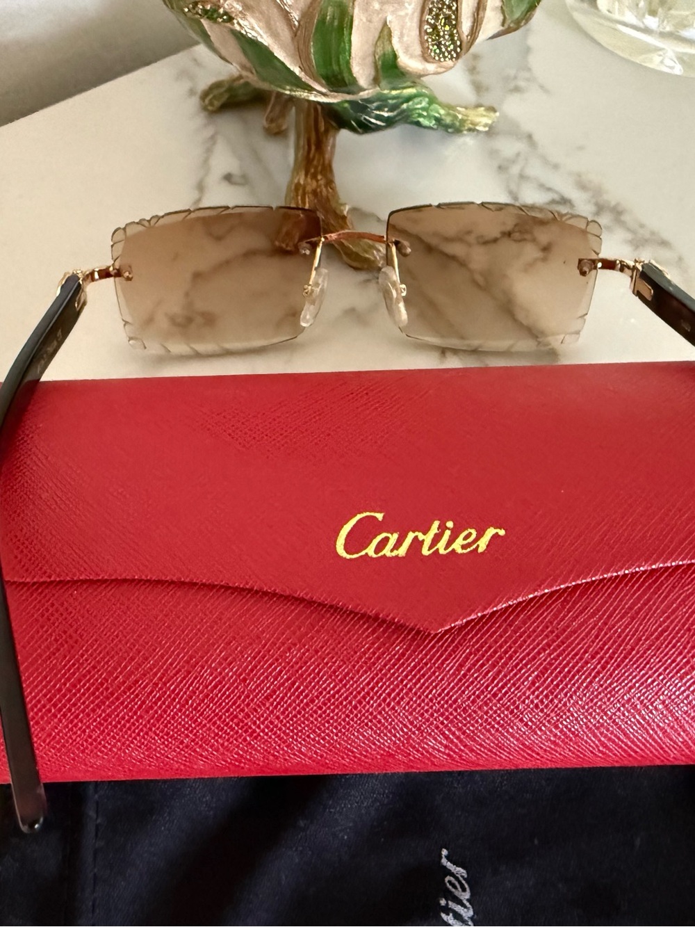 Cartier Tortoiseshell Temple Sunglasses with Gold Accents and Brown Lenses - Picture 5 of 9